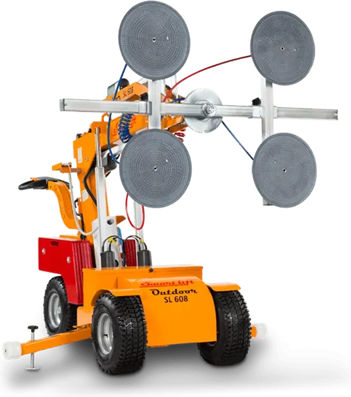 Robot de pose Smartlift SL608, orange, avec ses quatre ventouses